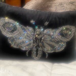 Elegant Black Beaded Accent Pillow